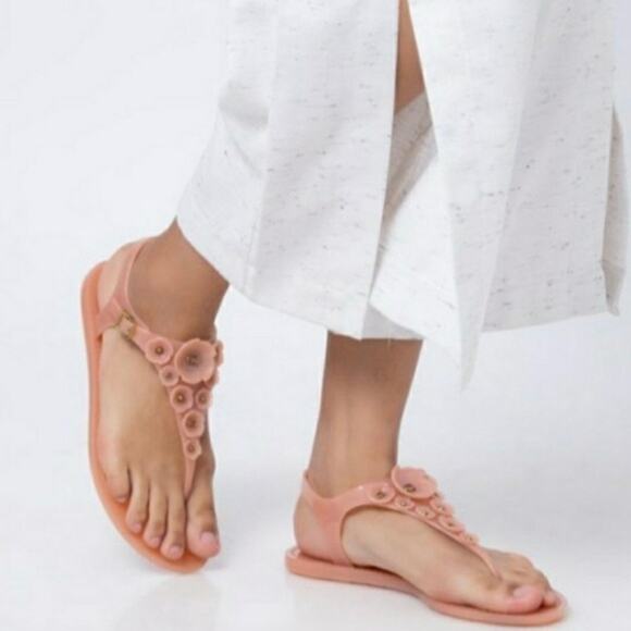 Coach Tea Rose Jelly Flat Floral Studded Sandals Size 7 Feminine Dainty Vacation - Picture 1 of 9